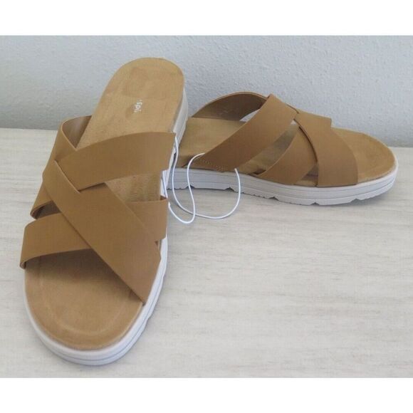 Easy Spirit Women's Sz 10M Tan Woven Leather Cushiony Slide-On Wedge Sandals - Picture 6 of 10